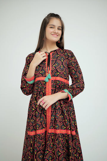 GBD-02648 | Black & Multicolor | Casual Plus 3 Piece Suit  | Cotton Lawn Printed